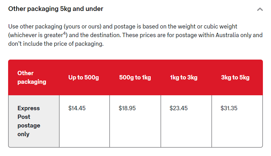 Express Post Weight Based